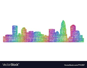 Charlotte skyline silhouette - multicolor line art vector image