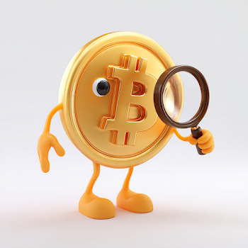 Charming 3D Bitcoin Character Inspecting Symbol