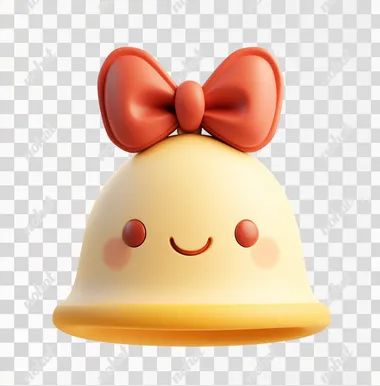 Charming 3D Cartoon Bell Icon with Bow in Pixar Style Charming 3D Cartoon Bell Icon with Bow in Pixar Style