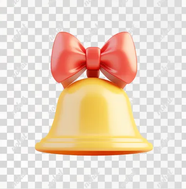 Charming 3D Cartoon Bell Icon with Bow in Playful Pixar Style Charming 3D Cartoon Bell Icon with Bow in Playful Pixar Style