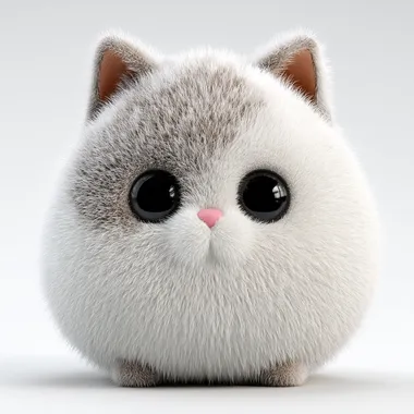 Charming 3D Chubby Cat with Fluffy White Fur Charming 3D Chubby Cat with Fluffy White Fur