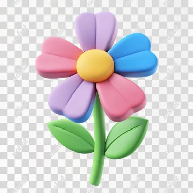 Charming 3D Clay Flower Icon in Bright Colors