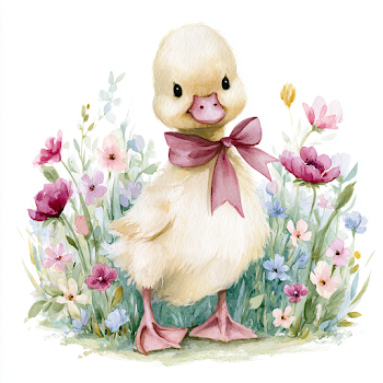 Charming Baby Duckling in Meadow Flowers