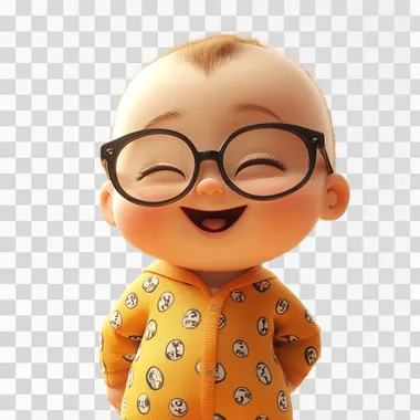 Charming Cartoon Baby Boy with Big Glasses and a Smile