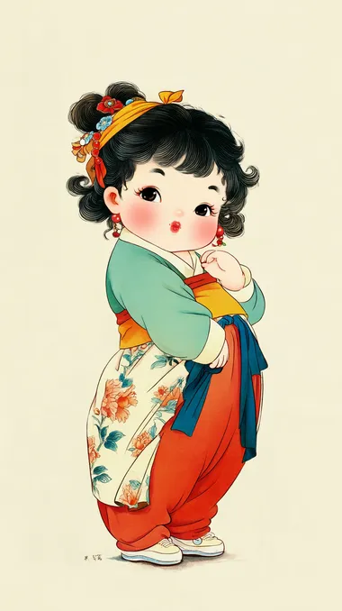 Charming Cartoon Girl in Traditional Chinese Attire Charming Cartoon Girl in Traditional Chinese Attire