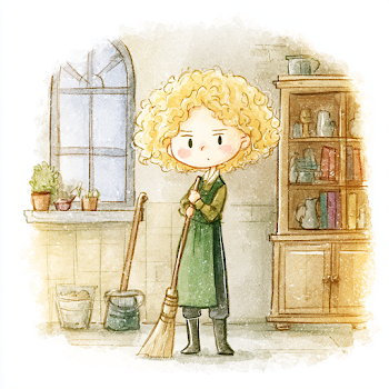 Charming Chibi Girl Helping with Chores