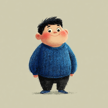 Charming Chubby Asian Boy in Blue Sweater