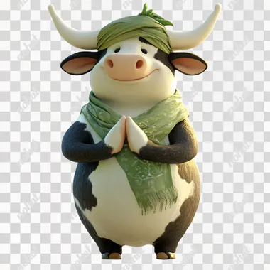 Charming Cow Mascot in Traditional Attire: A 3D Illustration Charming Cow Mascot in Traditional Attire: A 3D Illustration