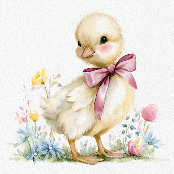 Charming Duckling in Meadow Flowers