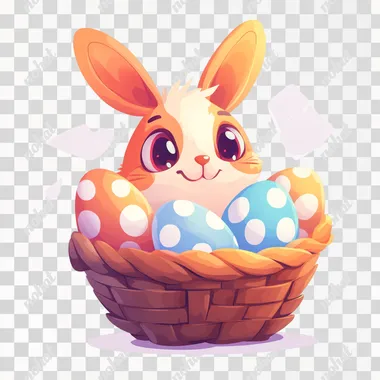 Charming Easter Basket with Polka Dot Eggs: A Children's Illustration Charming Easter Basket with Polka Dot Eggs: A Children's Illustration