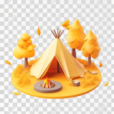 Charming Fall Camp Scene: 3D Isometric Illustration