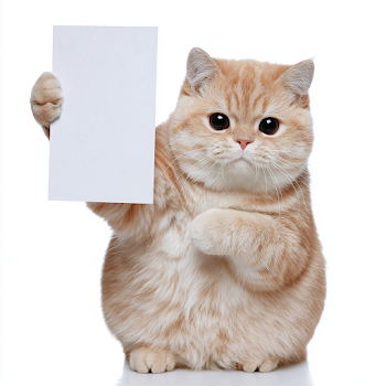 Charming Golden Tabby Cat Holding Blank Paper