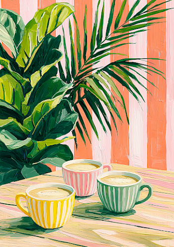 Charming Kitchen Table with Coffee and Greenery