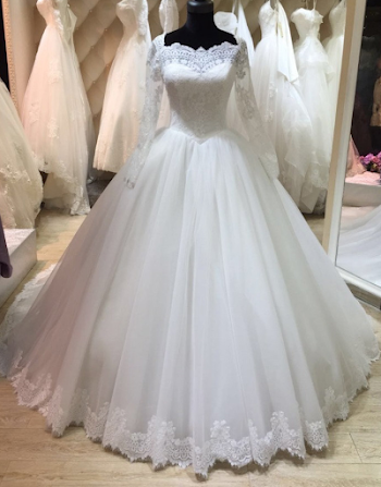 Charming Long Sleeve Lace Modest Bride Muslim Wedding Dresses Ball ...