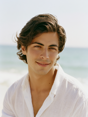 Charming Mediterranean Young Man on Sunny Coastline