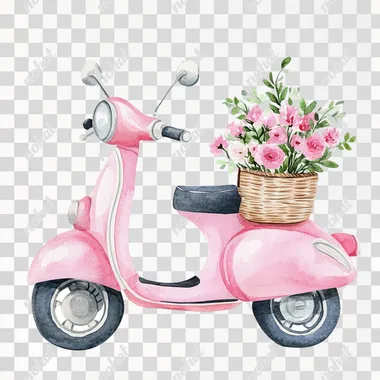 Charming Pink Scooter with Floral Bouquet Clipart Illustration Charming Pink Scooter with Floral Bouquet Clipart Illustration