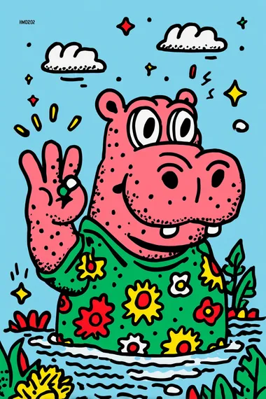 Charming Relaxed Hippo with OK Gesture Charming Relaxed Hippo with OK Gesture