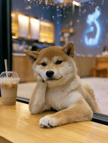 Charming Shiba Inu in a Cozy Cafe