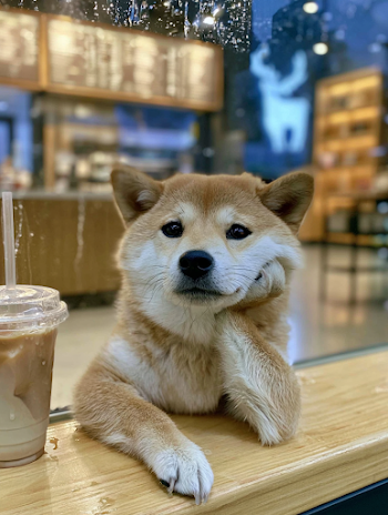 Charming Shiba Inu in Cozy Cafe