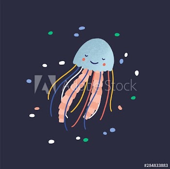 Charming smiling jellyfish isolated on dark background