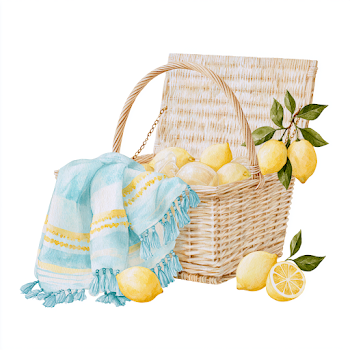 Charming Summer Picnic Basket with Lemons