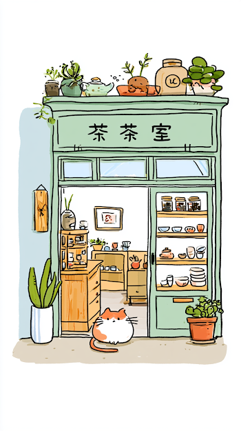 Charming Tea Room with Cat