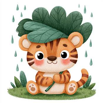 Charming Tiger Illustration in the Rain