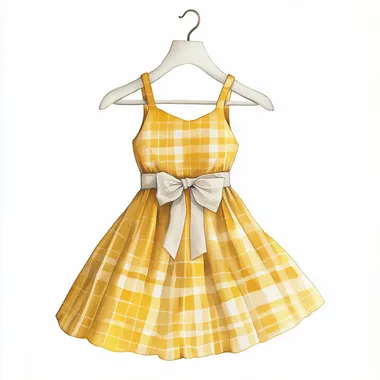 Charming Watercolour Clipart: Yellow Gingham Summer Dress Hanger
