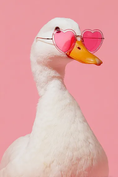 Charming White Duck with Heart-Shaped Sunglasses Charming White Duck with Heart-Shaped Sunglasses