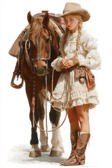 Charming Young Cowgirl with Horse Charming Young Cowgirl with Horse