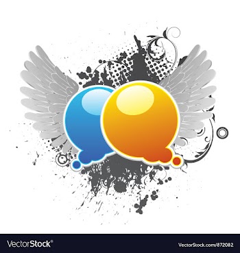 Chat bubbles with grunge background and wings vector image