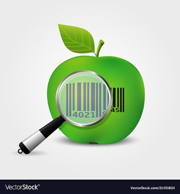  					Checking bar-code on green apple vector image														