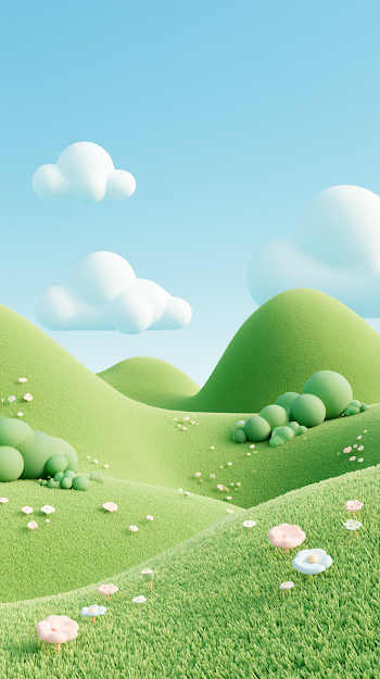 Cheerful 3D Cartoon Meadow Scene