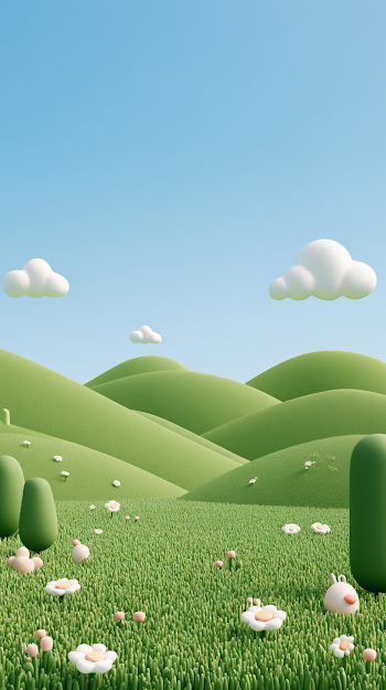 Cheerful 3D Cartoon Meadow Scene
