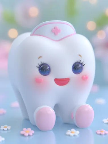 Cheerful 3D Cartoon Tooth Character in Dental Office Cheerful 3D Cartoon Tooth Character in Dental Office