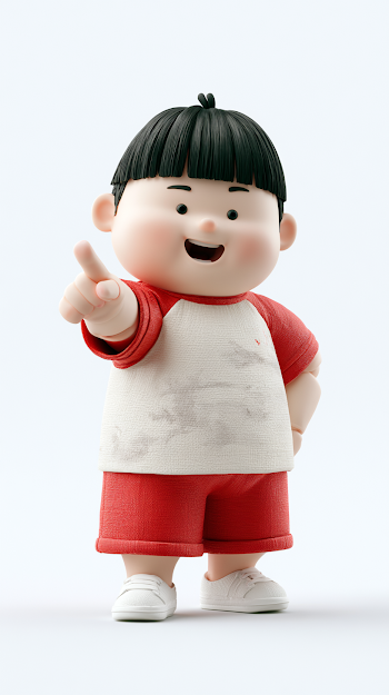 Cheerful 3D East Asian Puppet Boy Character