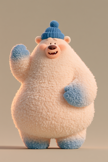 Cheerful 3D Polar Bear Mascot in Knit Beanie