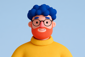 Cheerful Animated Character with Blue Hair