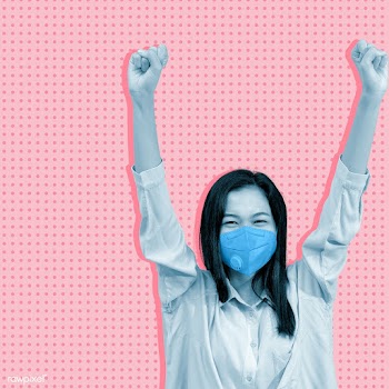 Cheerful Asian woman wearing a mask arms raised in a pink background s.. | Free  illustration - 2320834