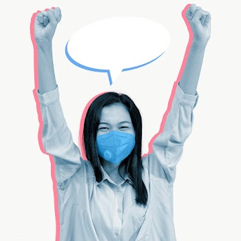 Cheerful Asian woman wearing a mask arms raised with a speech bubble t.. | Free  transparent png - 2320440