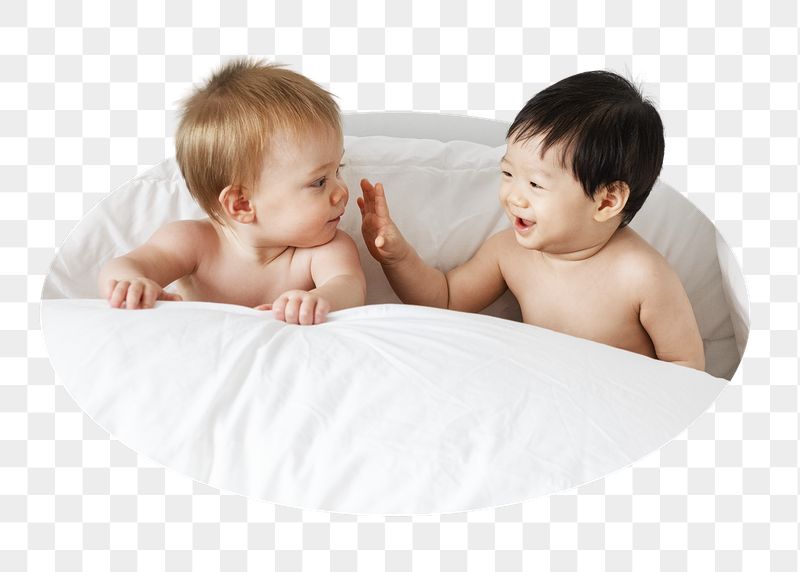 Cheerful babies png on bed | Free PNG - rawpixel