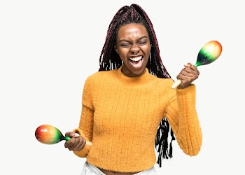 Cheerful black woman enjoying maracas mockup | Free  transparent png - 2299013