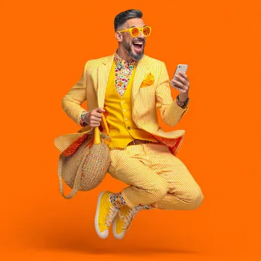 Cheerful Blogger in Vibrant Attire Cheerful Blogger in Vibrant Attire