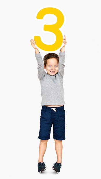Cheerful boy holding number three | Free stock psd mockup - 491964