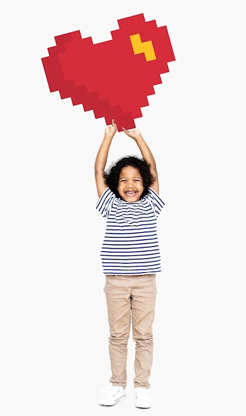 CHeerful boy with a pixilated heart icon | Free stock psd mockup - 491937