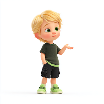 Cheerful Cartoon Boy with Outstretched Hand