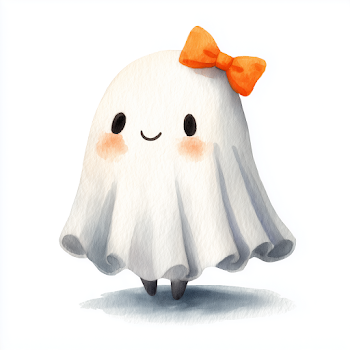 Cheerful Cartoon Ghost with Orange Bow