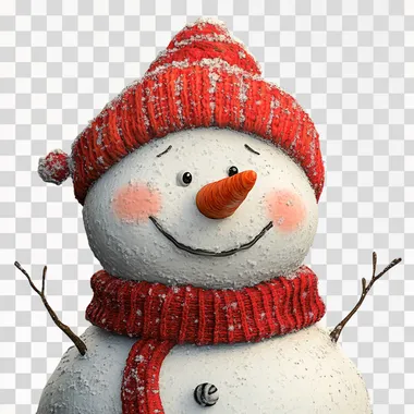 Cheerful Cartoon Snowman in Red Christmas Hat