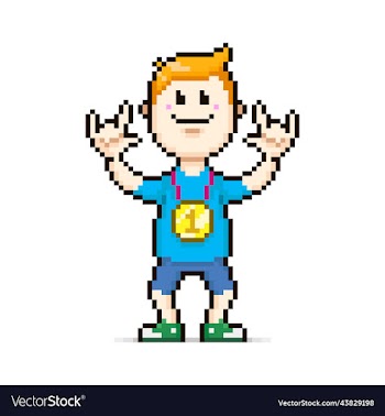 cheerful character with golden medal