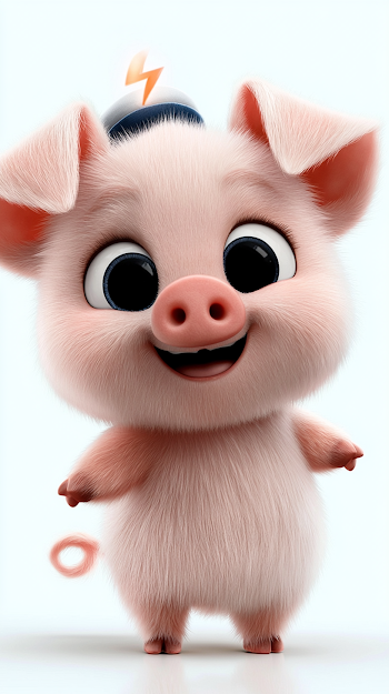 Cheerful Chibi Pig with Lightning Hat